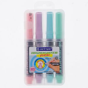 Zakreślacze Centropen Flexi Pastel giętka końcówka, 4 kolory